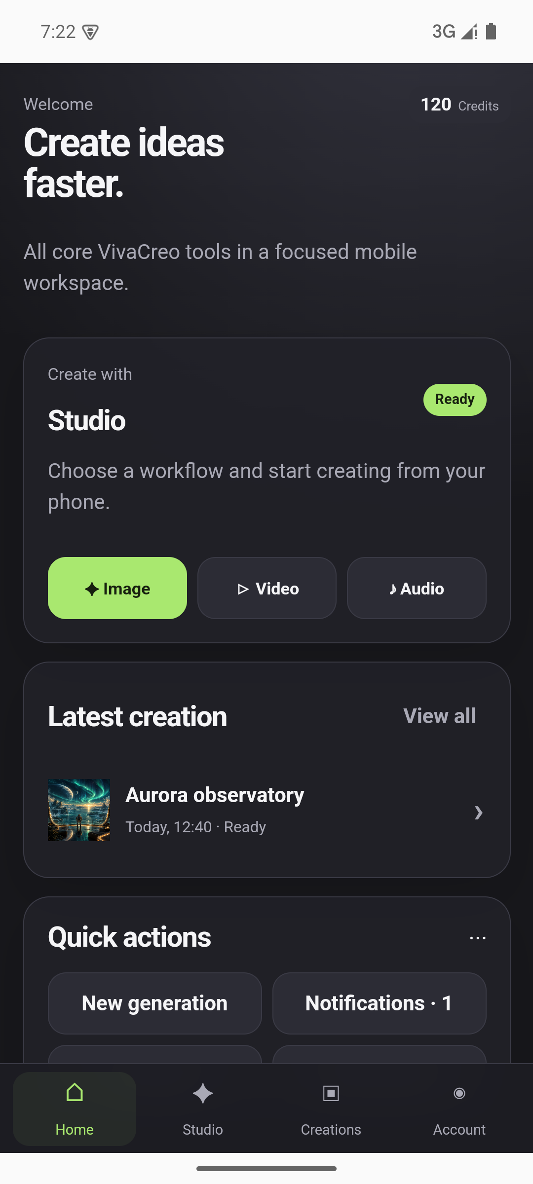 VivaCreo Android home screen